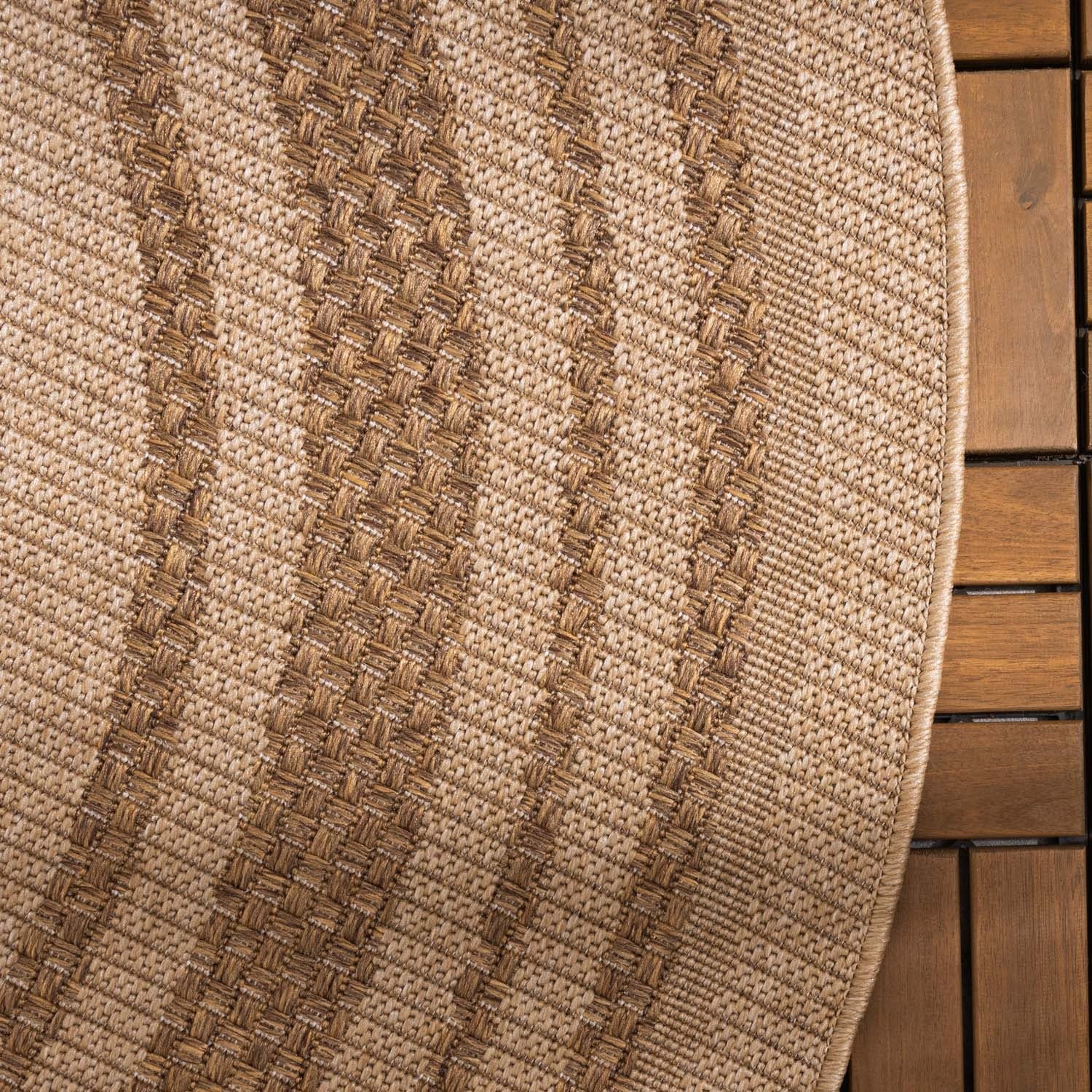 Round Jute Outdoor Rug - Mavi Border Cream/Brown