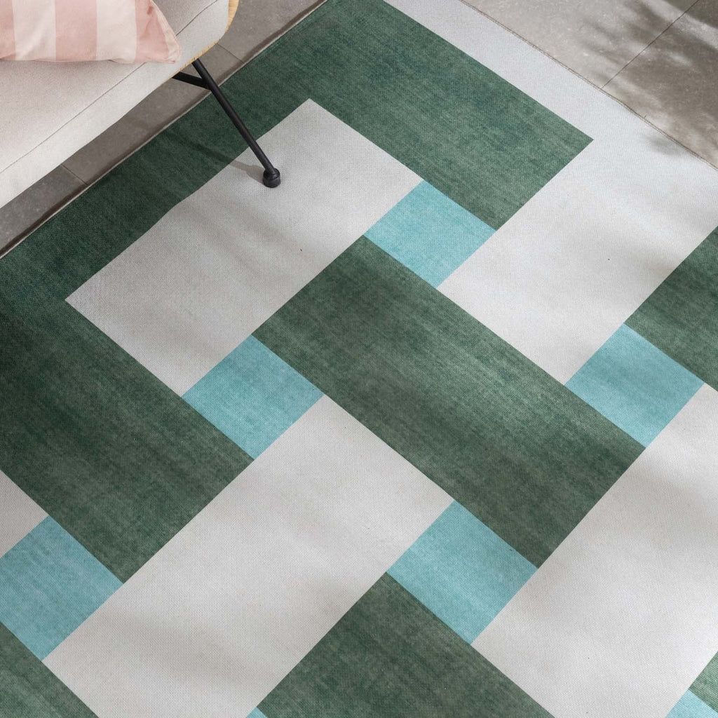 Retro Indoor Outdoor Rug - Pop Lines Green