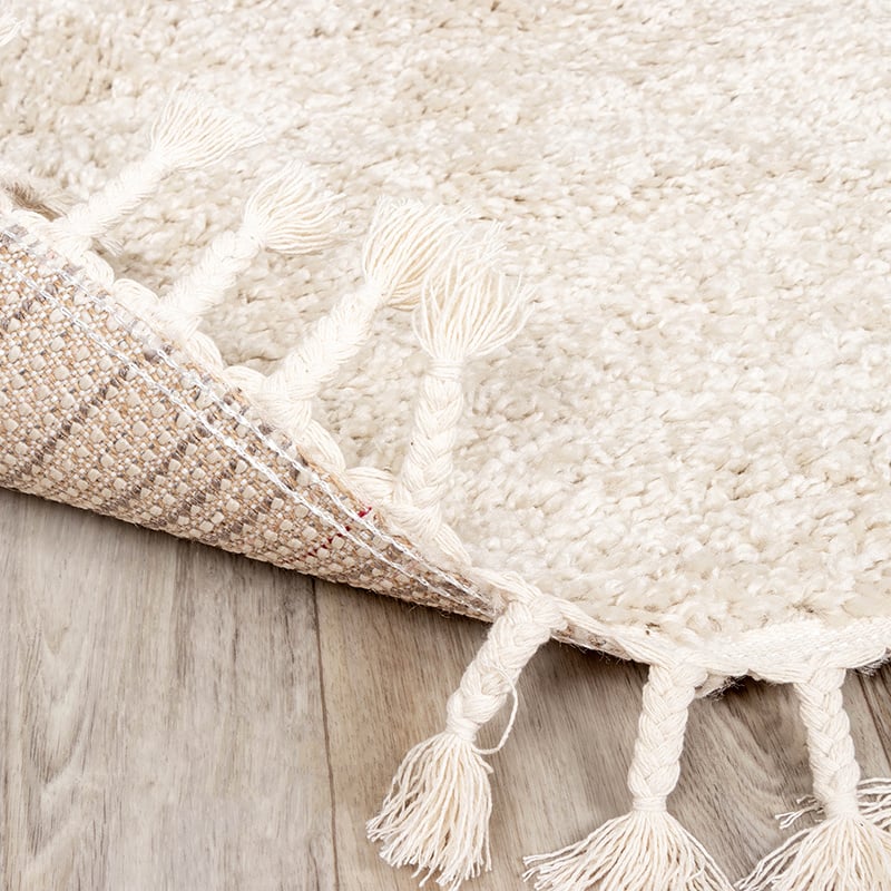 Round High Pile Rug - Lofty Fringe Cream/White