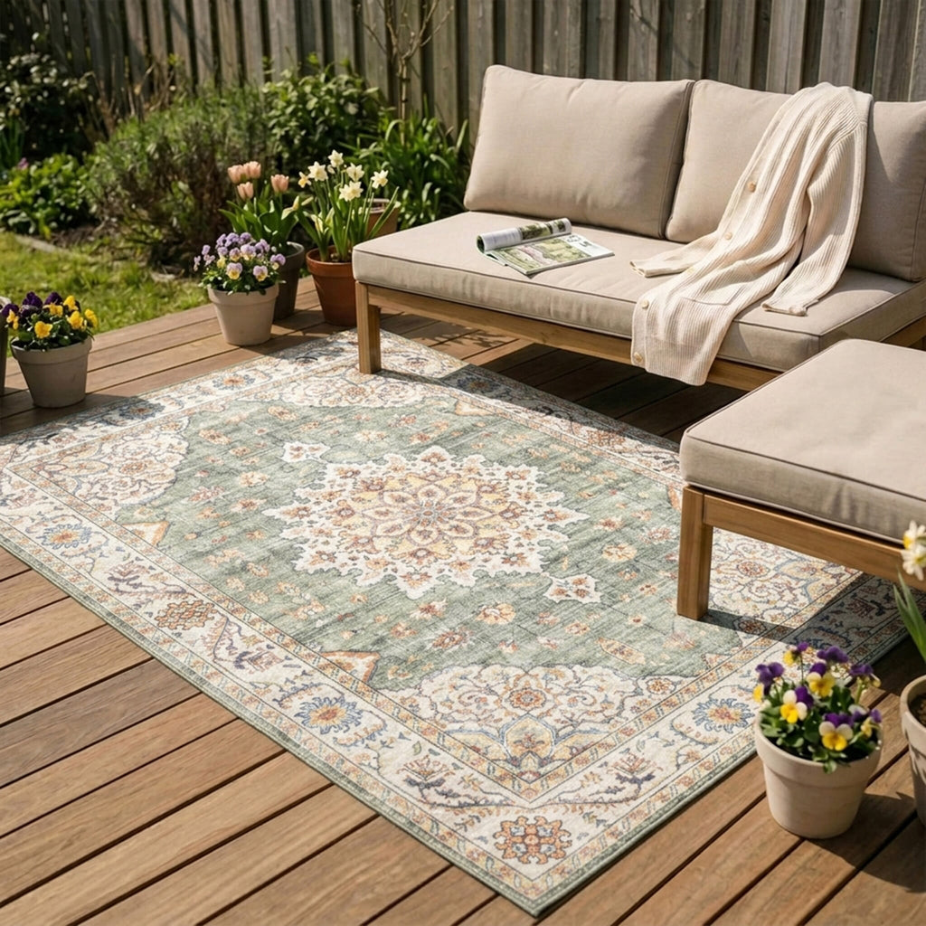 Vintage Outdoor Rug - Santo Medallion Olive Green