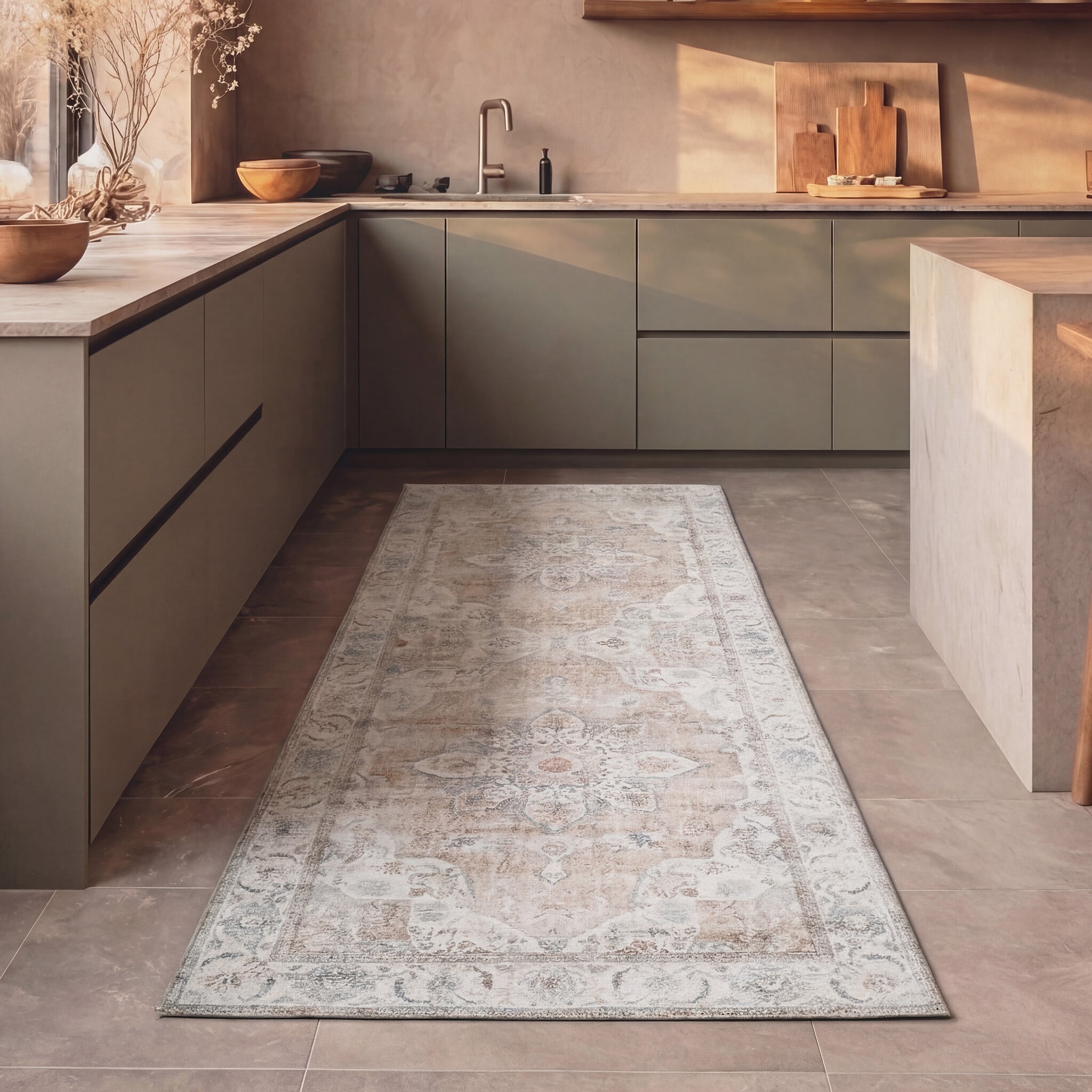 Washable Runner - Domingo Mandala Beige