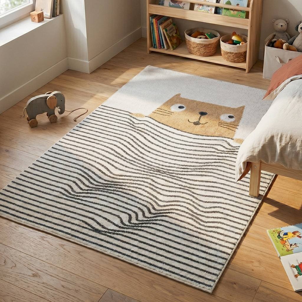Washable Kids Rug - Ravi Cat Multicolour