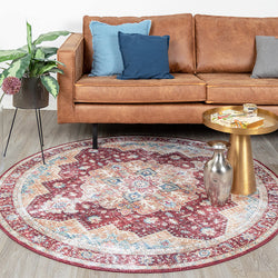 Round Vintage Rug - Azara Red