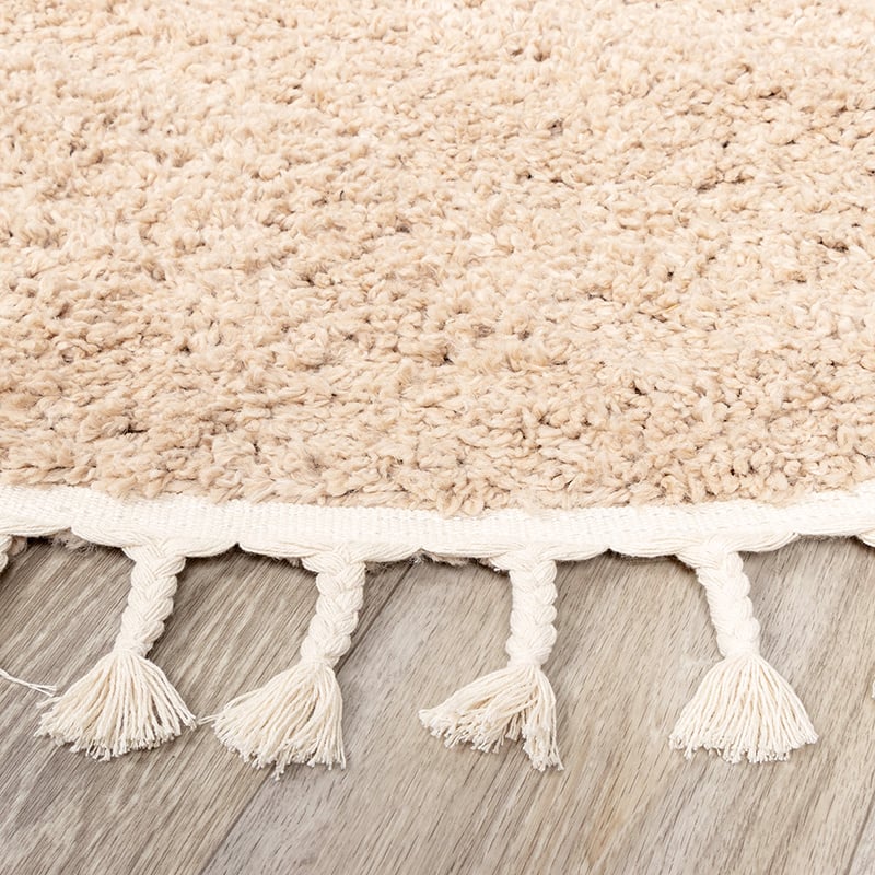 Round High Pile Rug - Lofty Fringe Beige