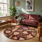 Round washable rug - Misty Flowers Brown