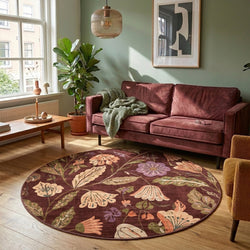 Round washable rug - Misty Flowers Brown