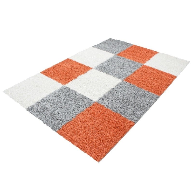 High-pile floor rug - Cube Terracotta