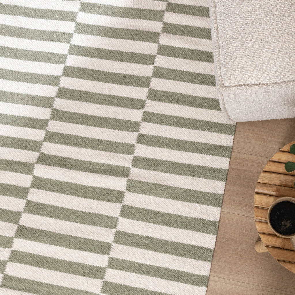 Striped Modern Rug - Dazzle Blocks Green/White