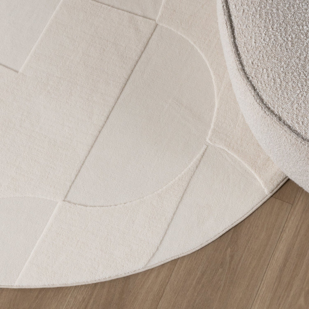Round Scandinavian Rug - Charm Circles White