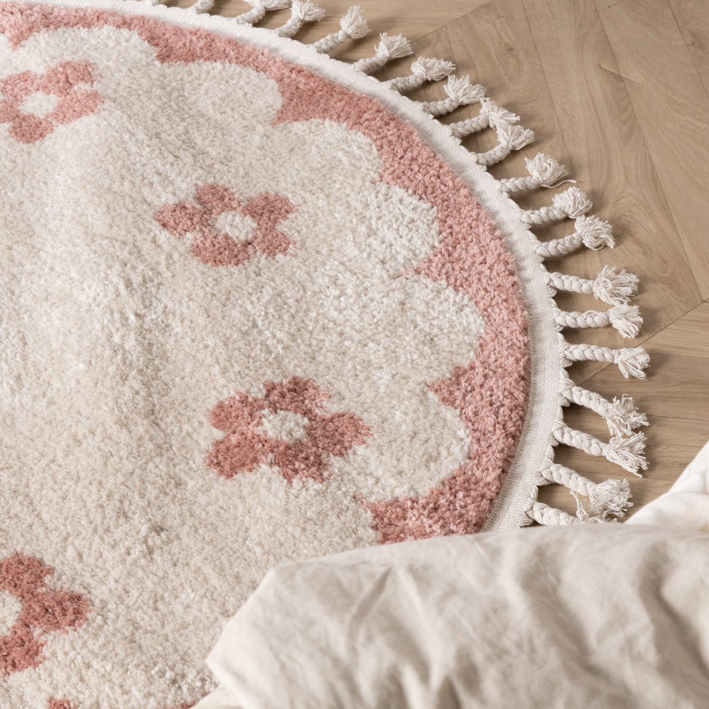 Round washable children's rug - Moos Flower Pink