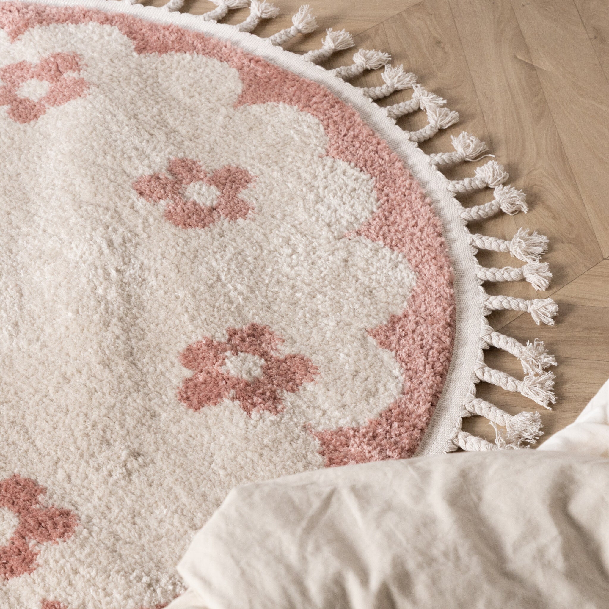 Round washable children's rug - Moos Flower Pink