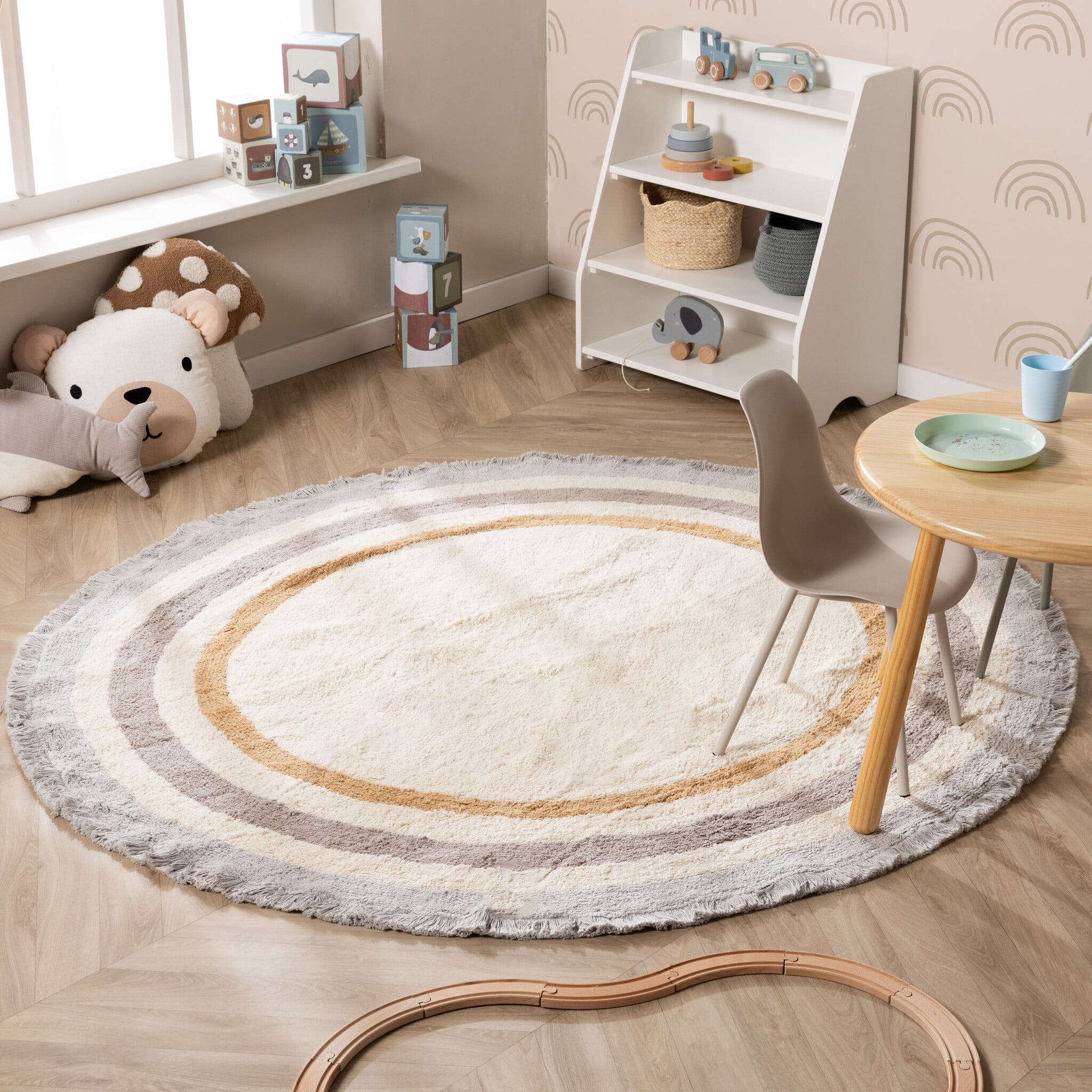 Round washable kids rug - Milo Grey