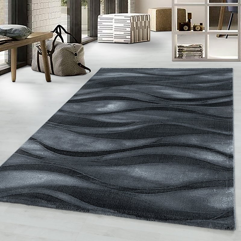 Modern Floor Rug - Streaky Current Black/Gray