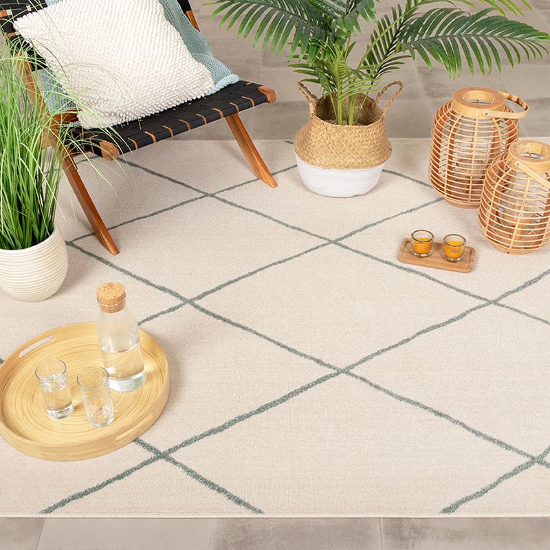 Scandinavian Outdoor Rug - Odin Lines Cream/Green