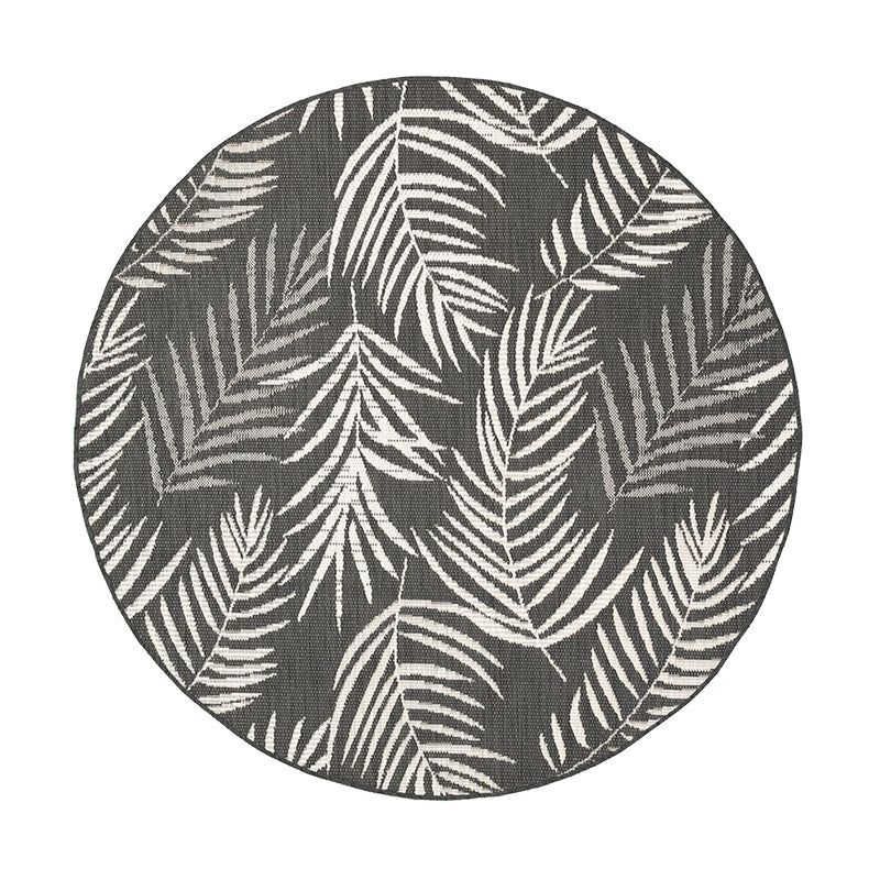 Round Outdoor Rug - Malta Leaves Black
