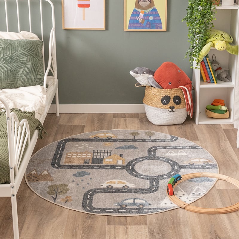 Round Washable Kids Floor Rug - Ravi Road Multicolor