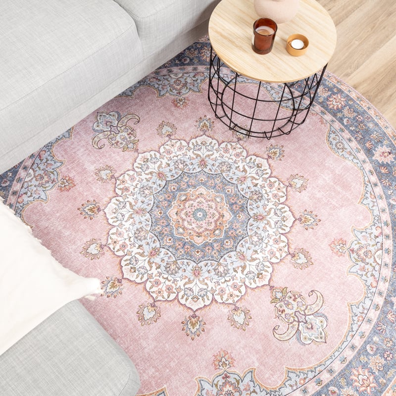 Round Vintage Rug - Lily Medallion Pink