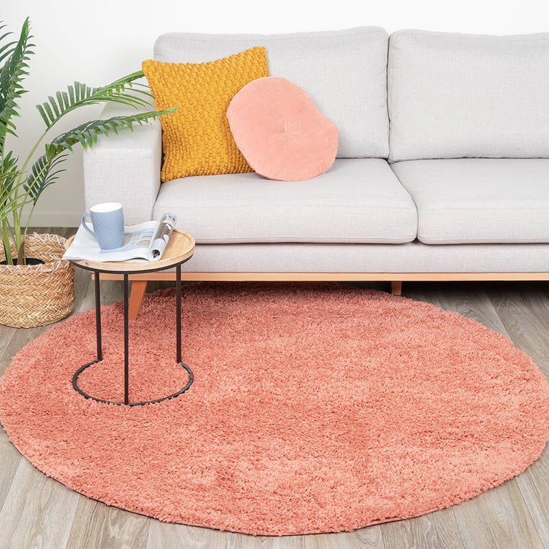 Round High-Pile Rug - Lofty Peach Pink