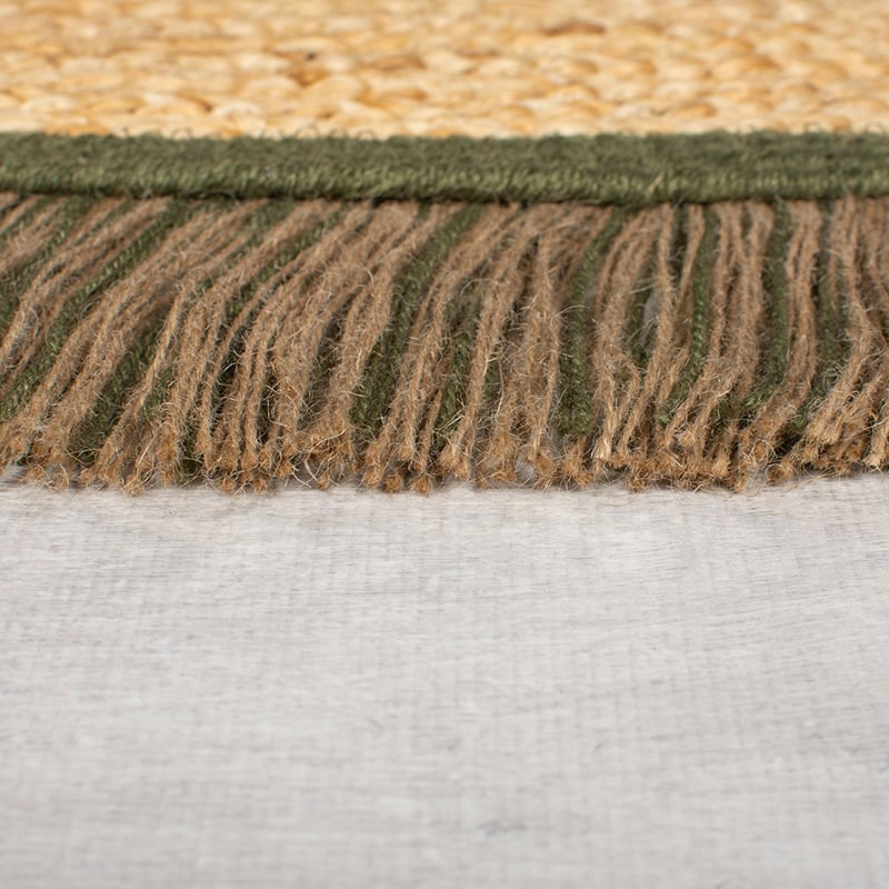 Round jute floor rug - Kahano Natural/Green