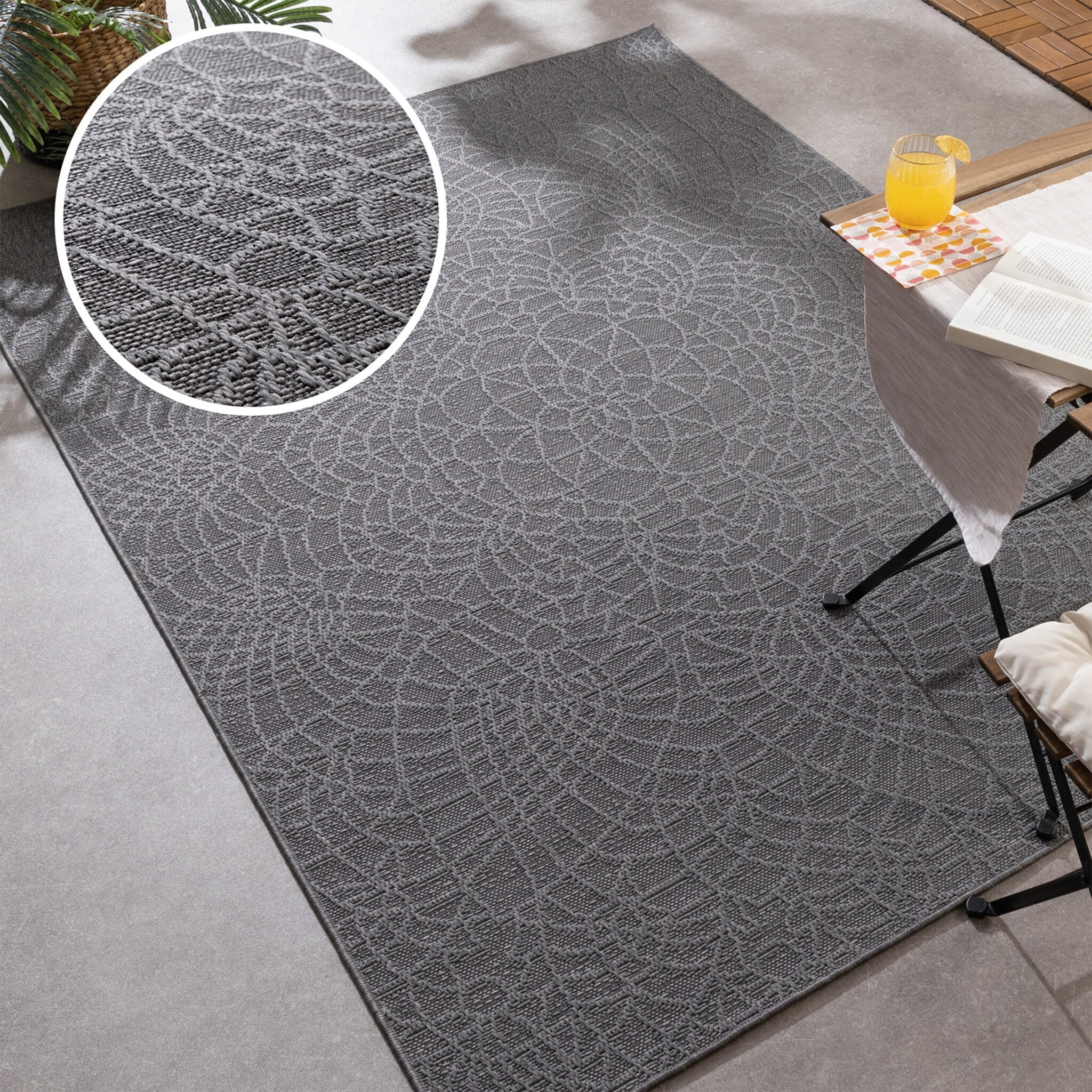 Indoor Outdoor Rug - Dunes Mandala Anthracite