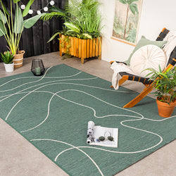 Modern Outdoor Rug - Porto Lines Dark Green