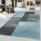 Retro Floor Rug - Stencil Rectangles Blue/Grey