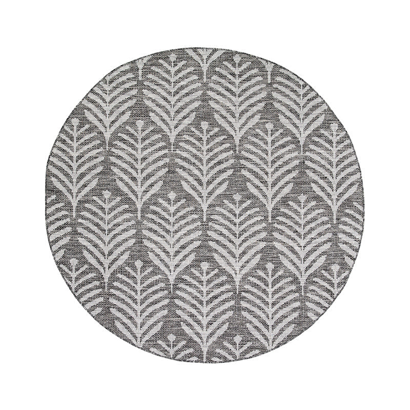 Round Outdoor Rug - Summer Leaves Grey