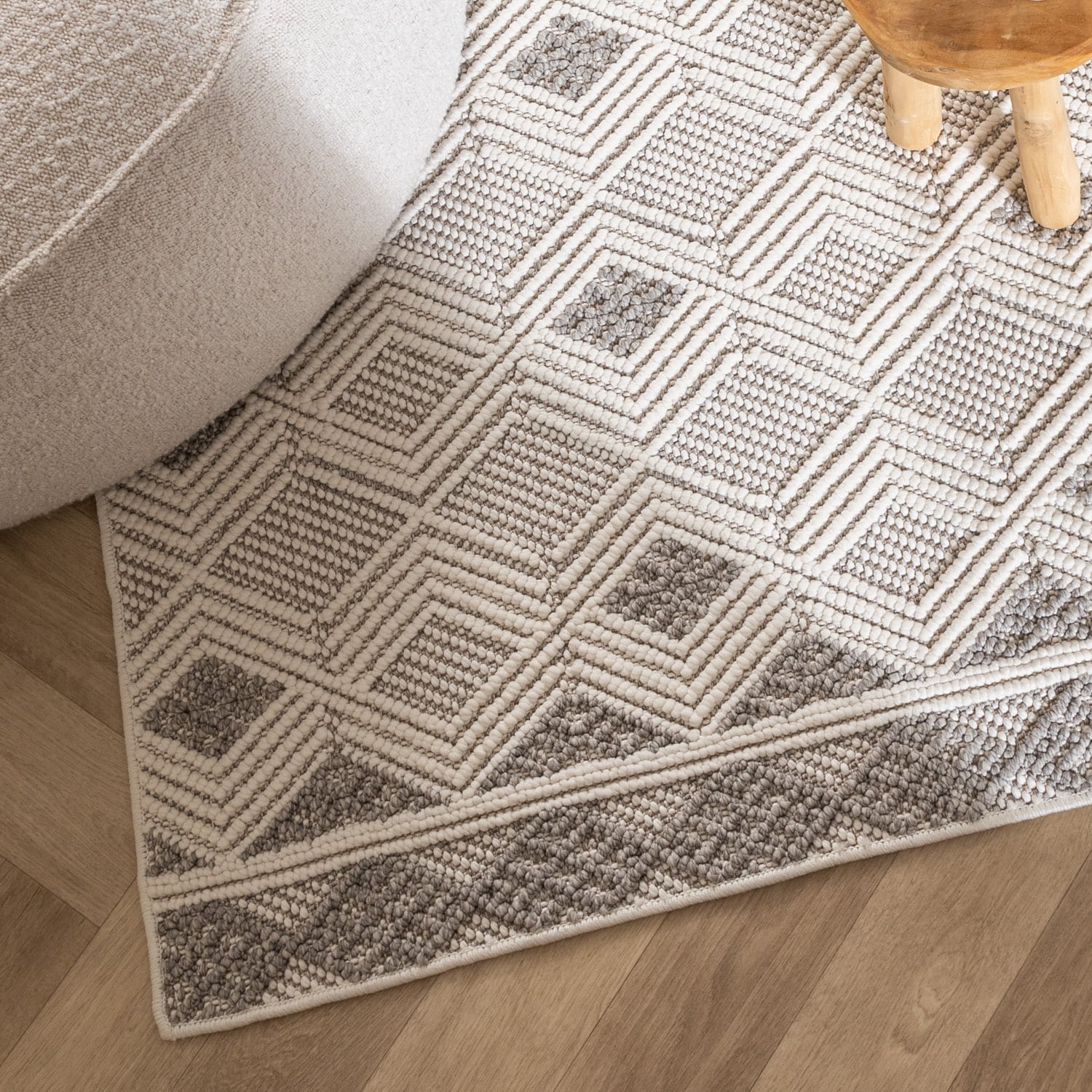 Sustainable floor rug - Lorre Blocks White/Grey