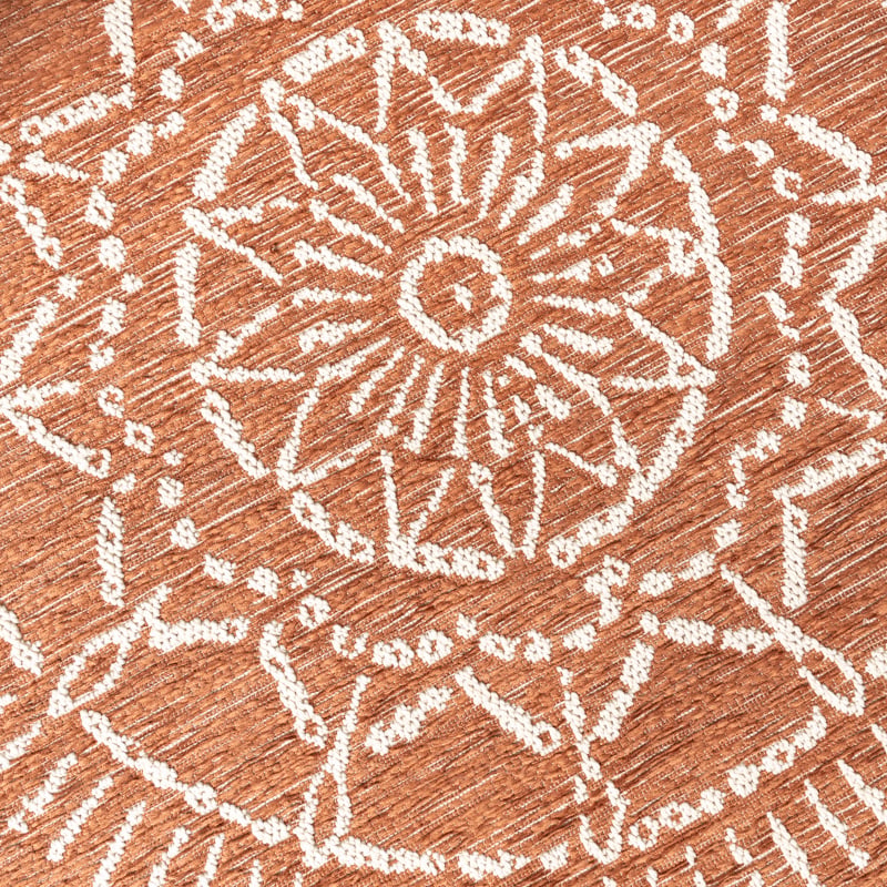 Round Modern Outdoor Rug - Porto Aztec Terracotta