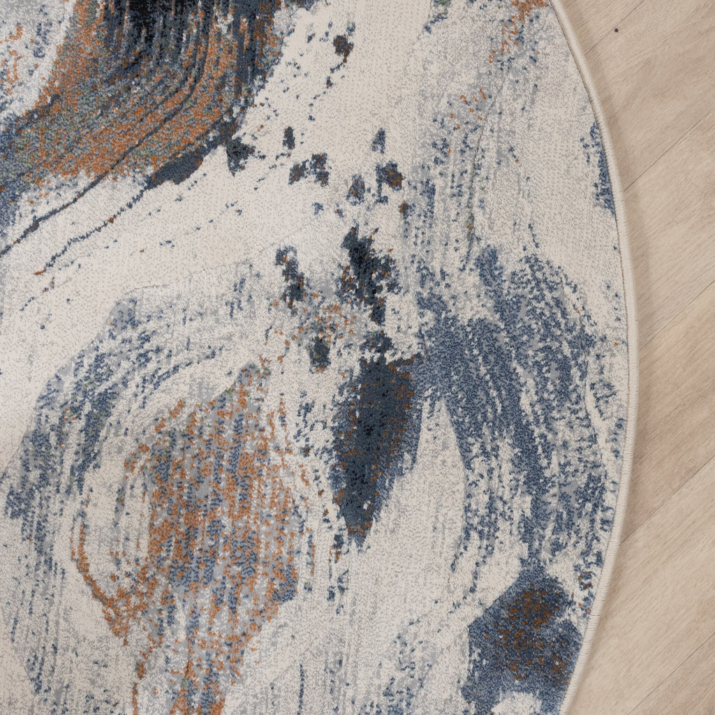 Round Abstract Rug - Xavier Wave Blue/Grey