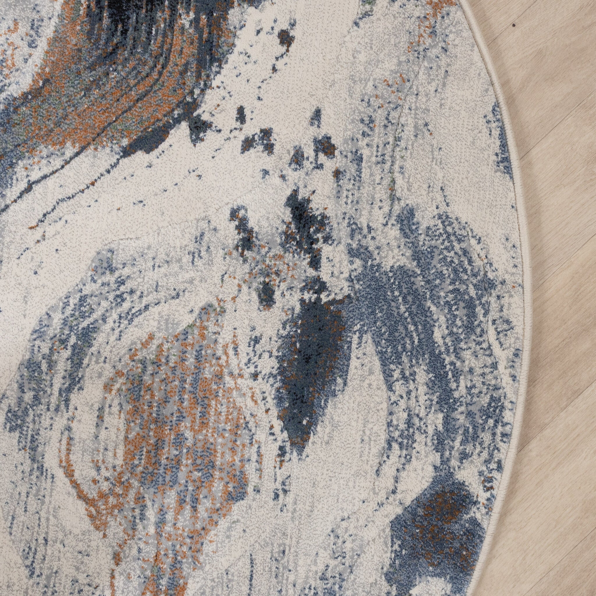 Round Abstract Rug - Xavier Wave Blue/Grey