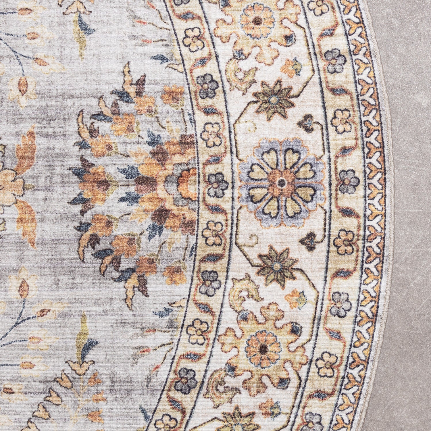 Round Vintage Outdoor Rug - Santo Flora Light Grey
