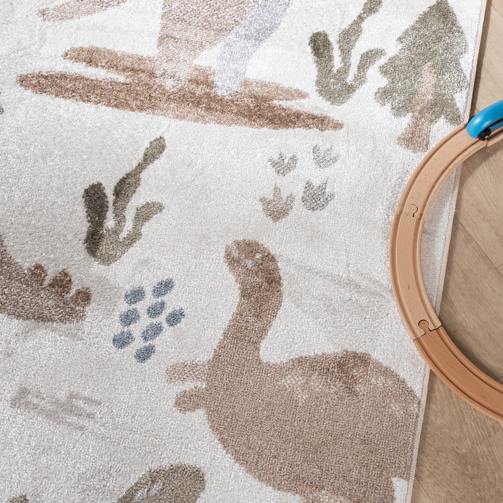 Washable Kids Rug - Mace Dino Cream