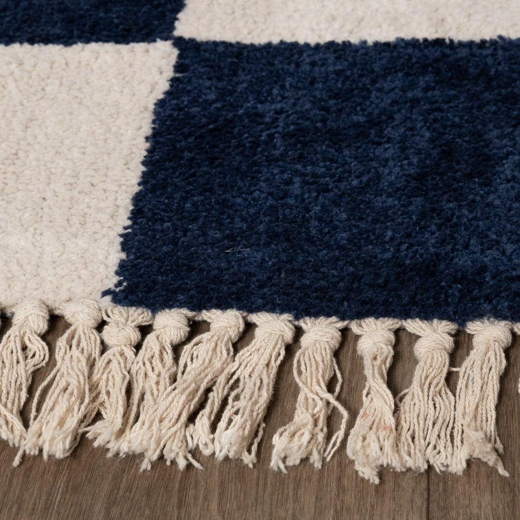 Checkerboard Rug - Blox Fringe Blue