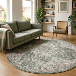 Round oriental rug – Leyla Medallion Green