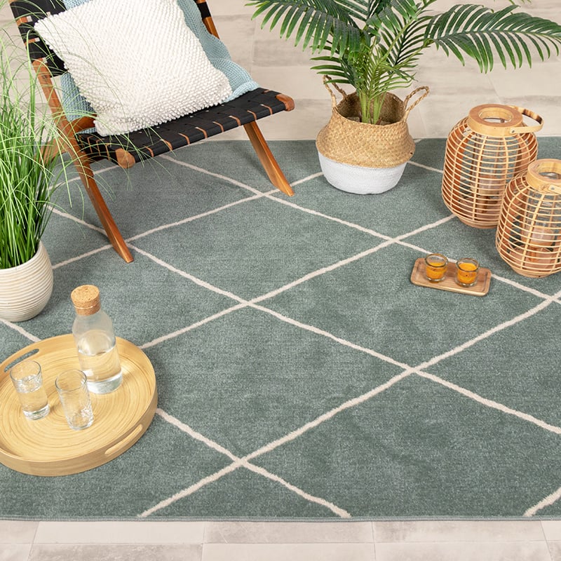 Scandinavian Outdoor Rug - Odin Lines Green