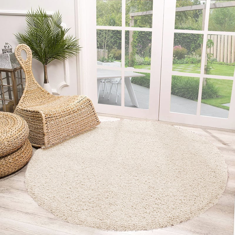 Round High Pile Rug - Solid White