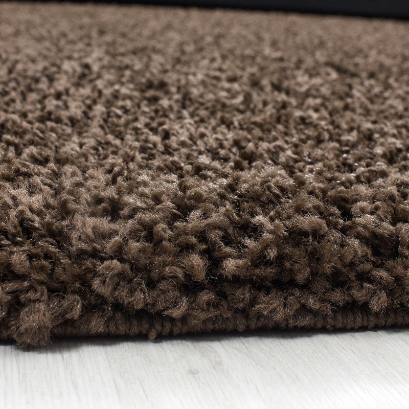 Round High-pile Floor Rug - Life Brown