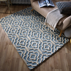 Wool floor rug - Morino Nador Blue/White