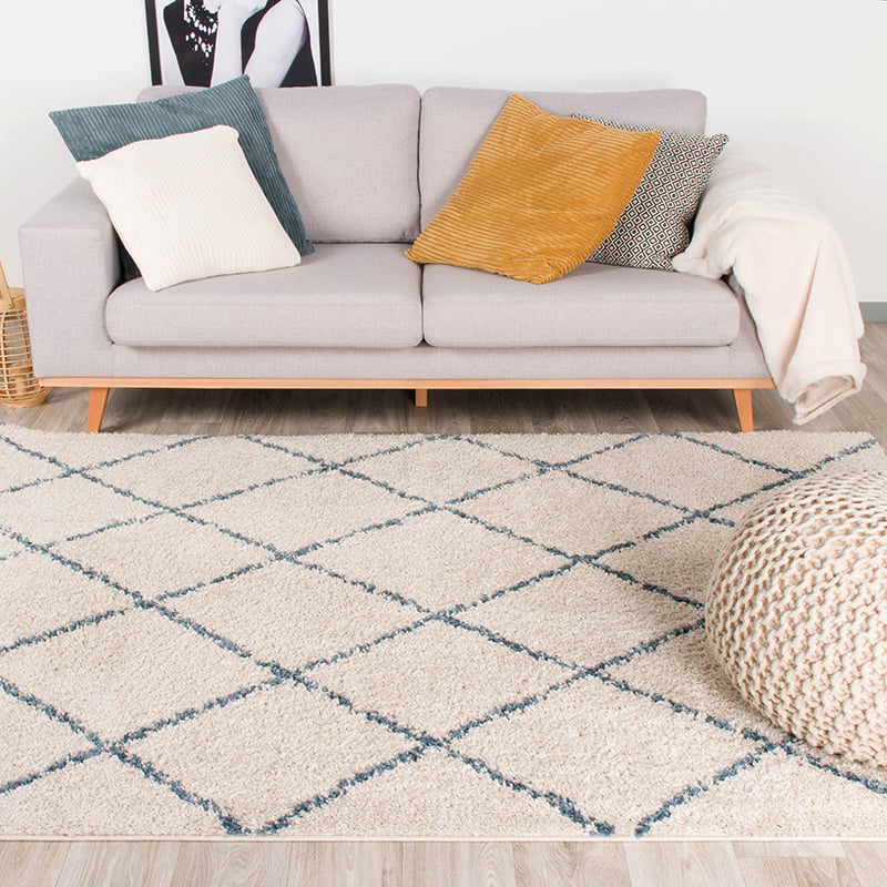 High Pile Rug - Grand Lines Cream/Blue