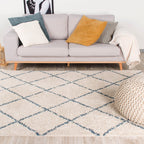 High Pile Rug - Grand Lines Cream/Blue