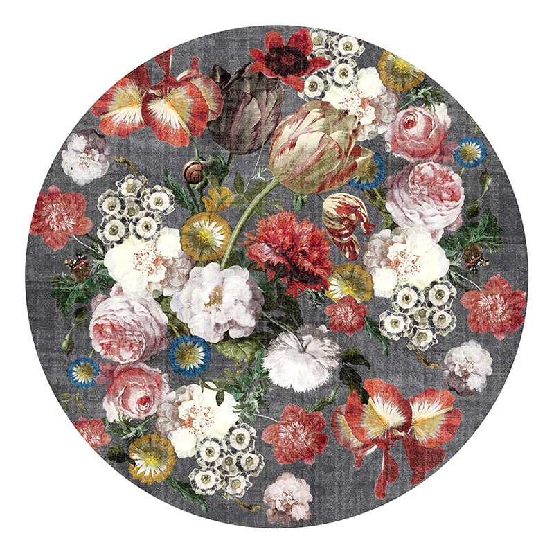 Round floral floor rug - Fleur Grey