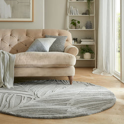 Round modern rug - Solacio Leaves Grey