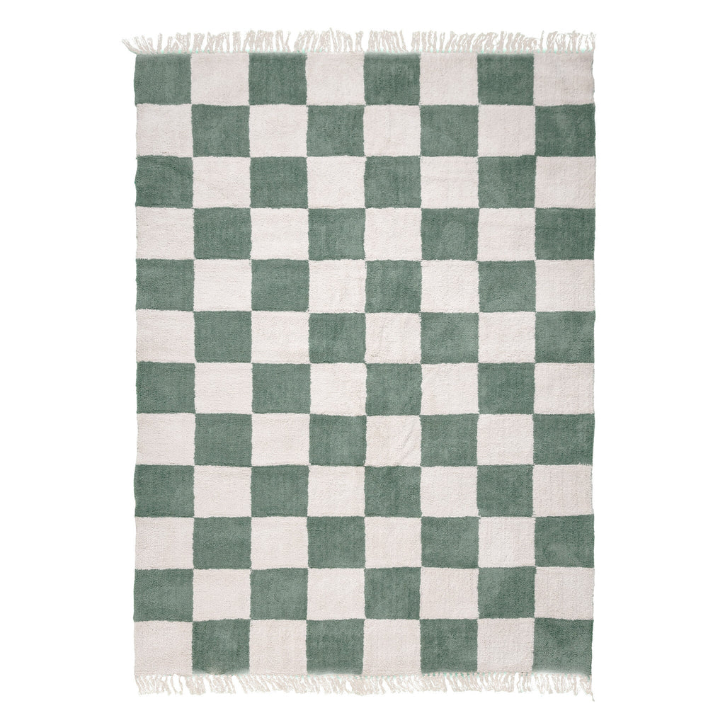 Checkerboard Rug - Blox Fringe Green