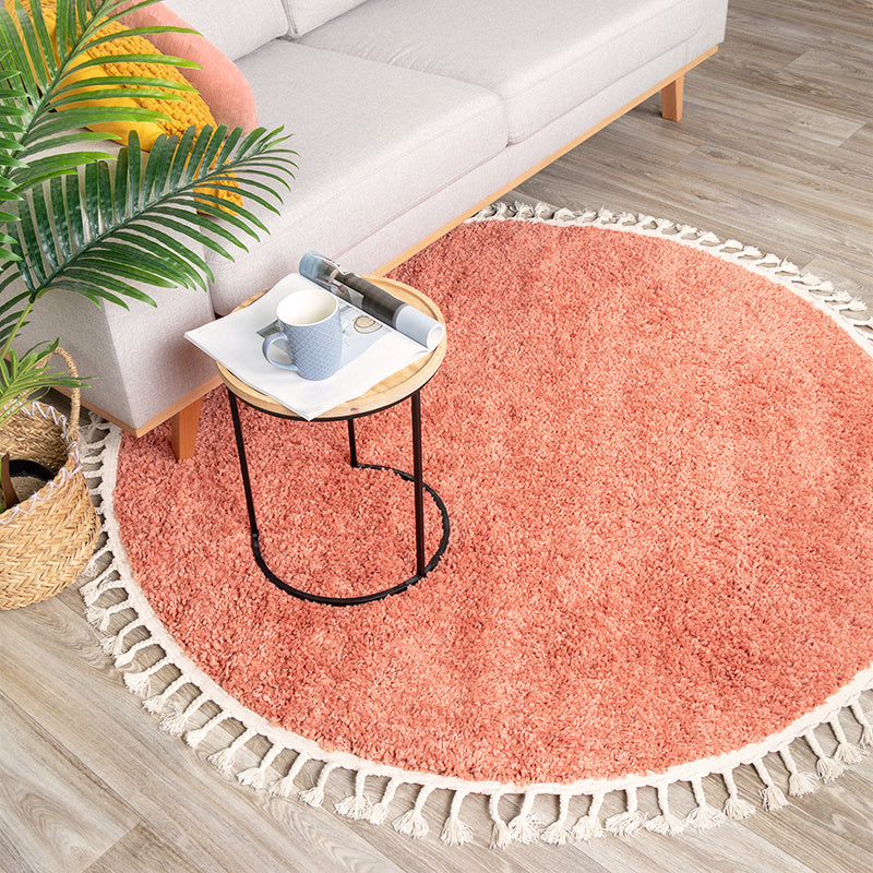 Round High Pile Rug - Lofty Fringe Peach Pink