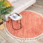 Round High Pile Rug - Lofty Fringe Peach Pink