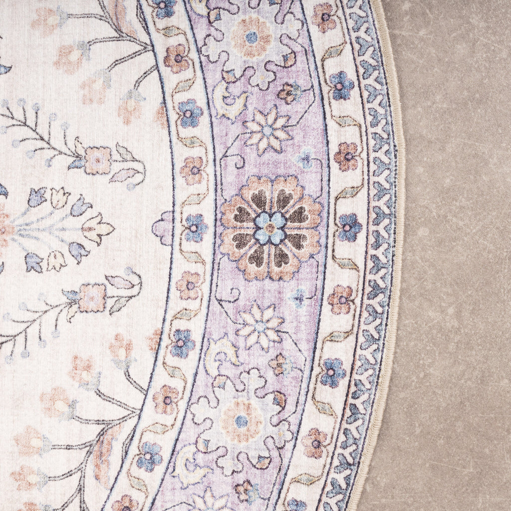 Round Vintage Outdoor Rug - Santo Flora White