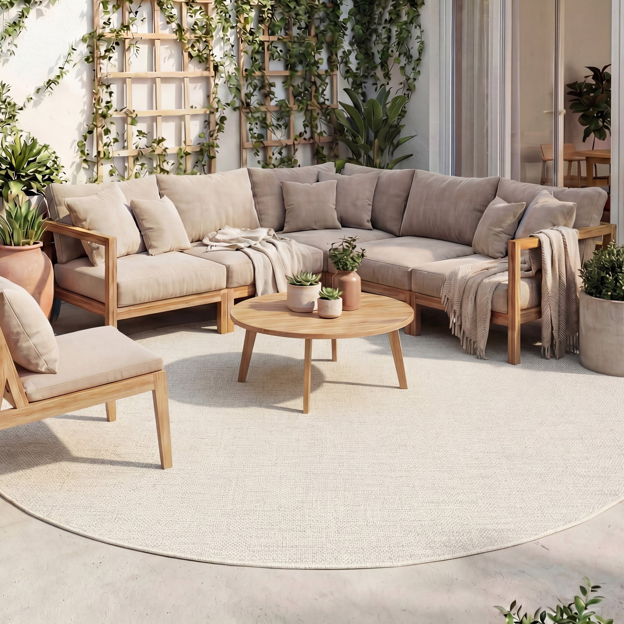 Round Outdoor Rug - Malta Melange Cream