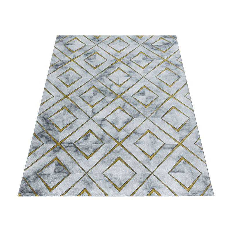 Modern floor rug - Marble Square Grey/Gold