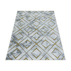 Modern floor rug - Marble Square Grey/Gold